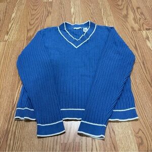 Lizgolf Blue V-Neck cable knit Sweater for Women